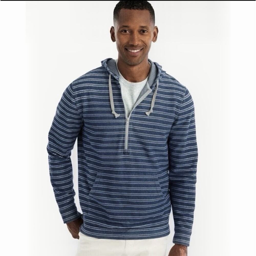 NWT $198 Johnnie-O Men’s Blue Striped Long Sleeves Bales 1/2 Zip Hoodie SZ XL